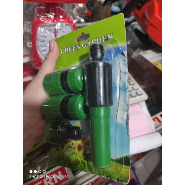 semprotan hose nozzle lurus + sambungan selang 1/2&quot; green garden