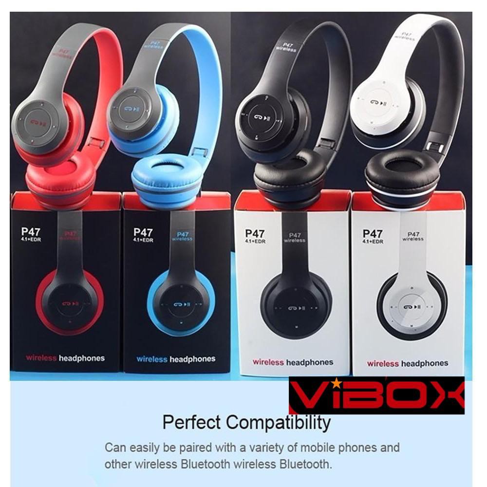 HEADPHONE HEADSET BANDO EARPHONE BLUETOOTH WIRELESS VIBOX P47 HEADSET BLUETOOTH