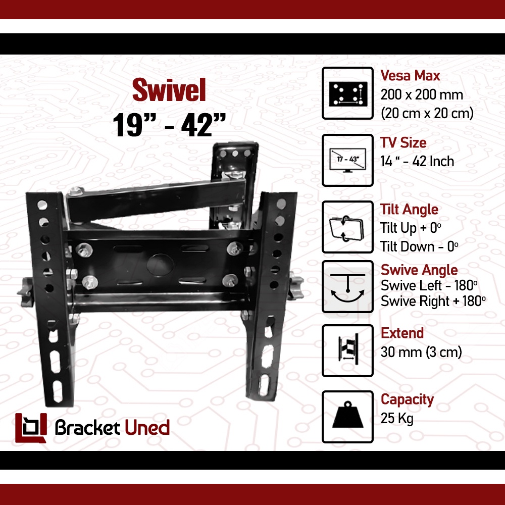 Braket Breket Bracket TV 32 40 24 43 42 Inch Bisa 6 Arah Semua Merk 19 - 43 Inci Led Lcd Universal Adjustable