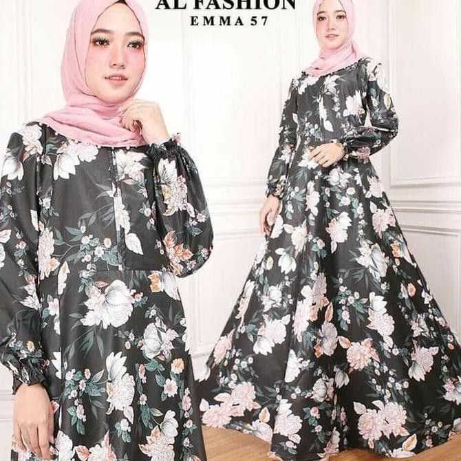BAJU GAMIS MUSLIM KATUN EMMA HITAM / DRESS MUSLIM / GAMIS PESTA