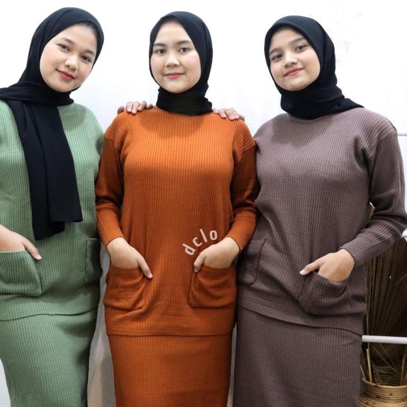 One Set Rajut Boxy Setelan Knit Rajut Boxy Premium