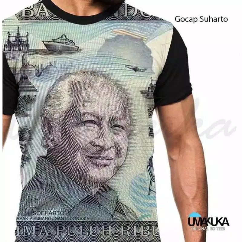 Kaos uang rupiah IDR Gocap Suharto 50 ribu Soeharto lama kuno unik anak cowok pria Bandung murah
