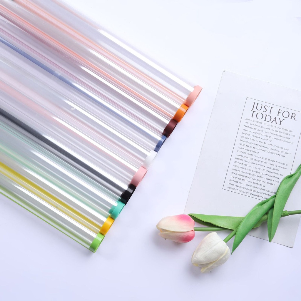 

UJ134 5Lembar Kertas Bunga Buket OPP Transparan Bening List Warna/Kertas Buket Bunga Florist Cellophane