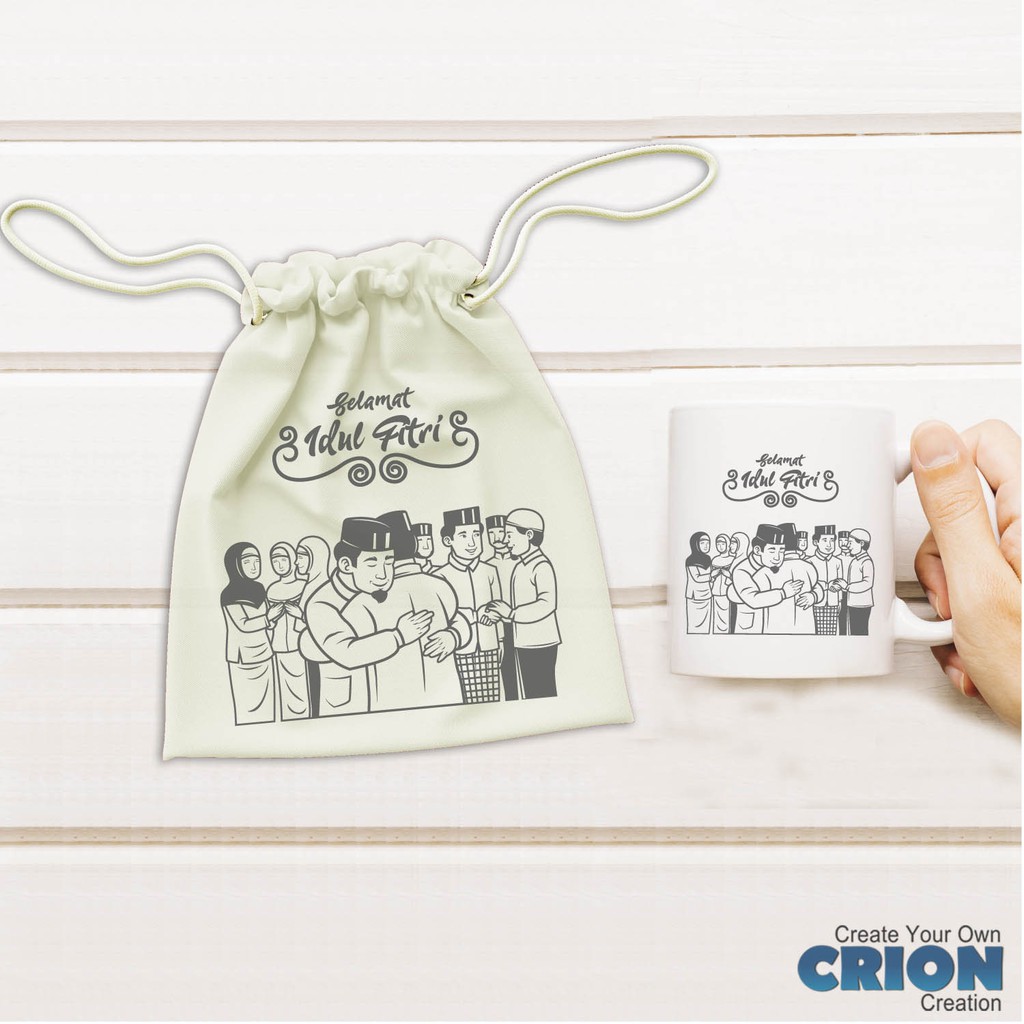 Mug Hampers Lebaran Pouch Eid Mubarak Bisa Custom Tulisan - By Crion