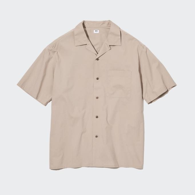 UNIQLO Kemeja Katun MODAL Kerah Terbuka Lengan Pendek Pria