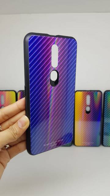 Glass Case Oppo F11 Pro 6.53 inchi UME PATTERN Bumper Rainbow Glass Hardcase Oppo F11 Pro