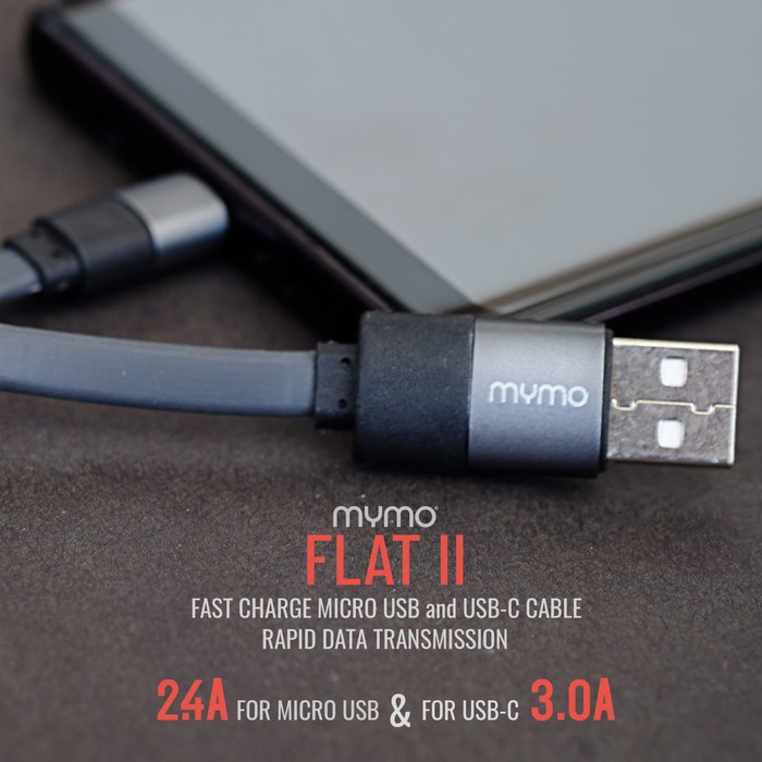 Kabel Data Fast Charging Type-C USB MYMO FLAT II Quick Charge Type C Data Cable Samsung Oppo Vivo