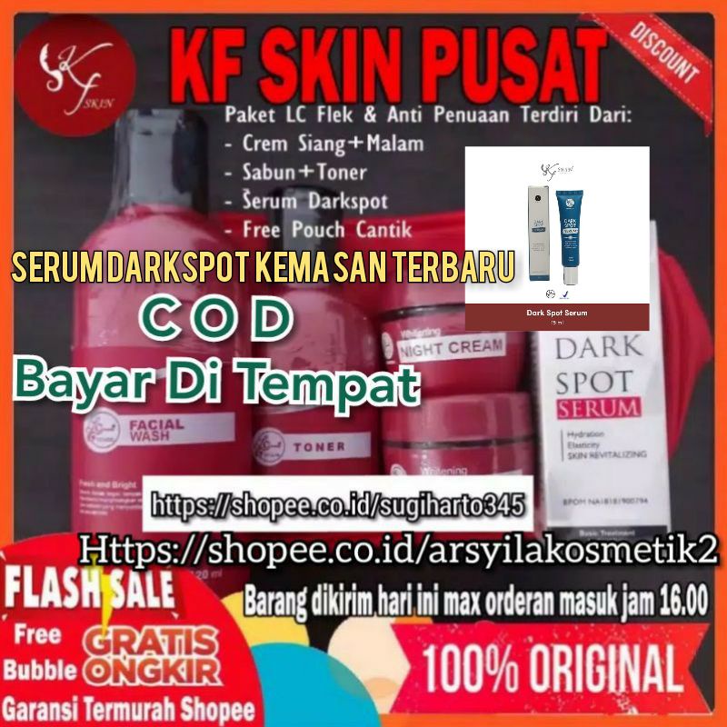 PAKET LC BEAUTY FLEK+BEKAS JERAWAT (paket basic+serum Darkspot) LC BEAUTY CREAM KF SKIN CARE KFSKIN 