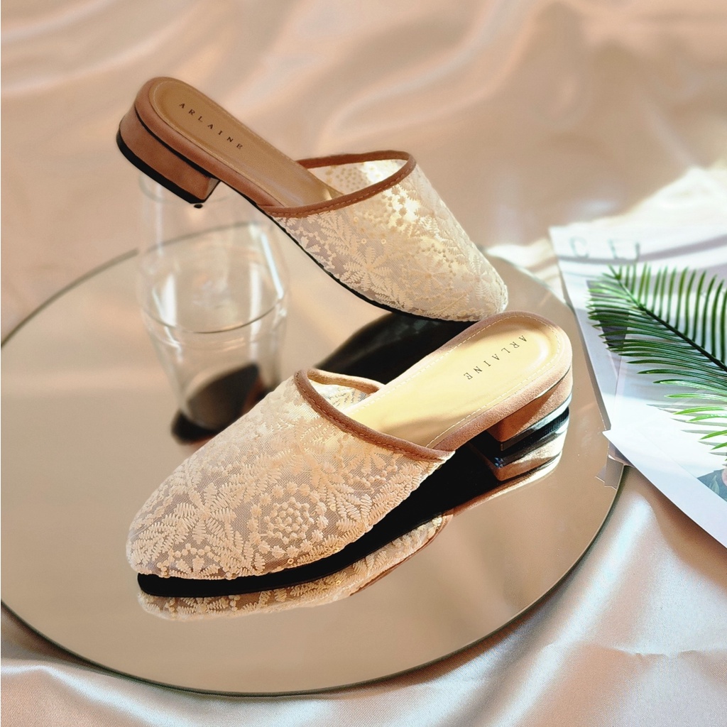 Arlaine - Jasmine Selop Heels / Heels 3cm / Heels Brukat / Sepatu Heels Wanita / Heels Kerja