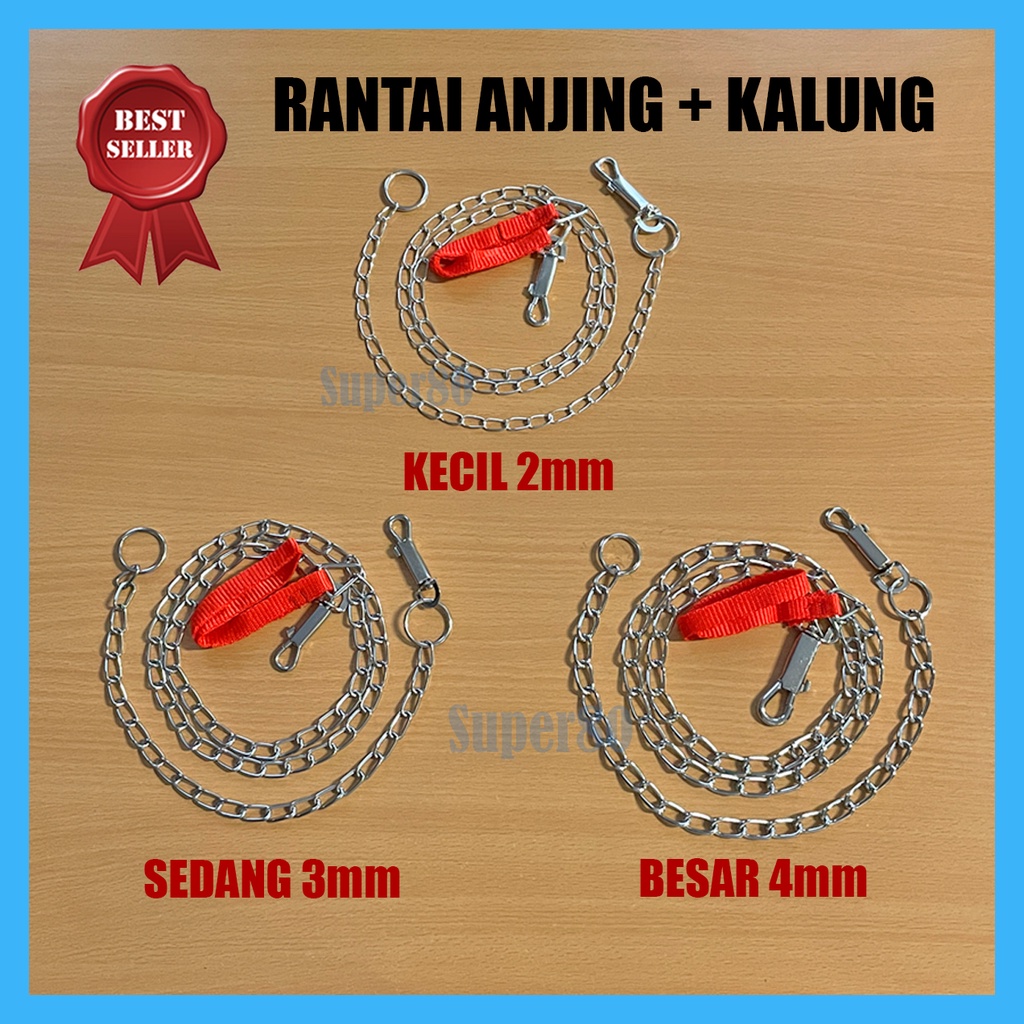 Rantai Kalung Anjing Besi Stainless Tali Tuntun Dog Chain Leash Rante Kecil 2mm Sedang 3mm Besar 4mm