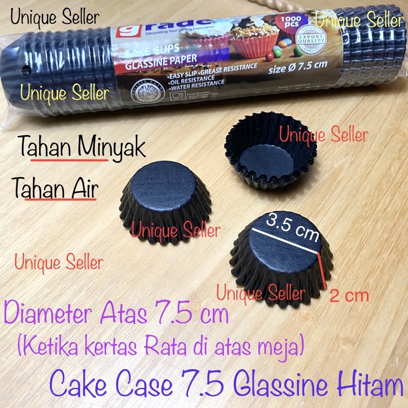 [1000 pcs] Paper Cup Cake Case 7.5&quot; Glassine Hitam GRADE / Kertas Alas Mini Pie Hitam Glassine 7.5 / Kertas Cupcake Hitam 7.5” / Alas Pie Hitam 7.5 cm