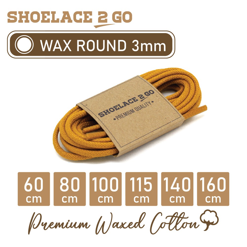 SHOELACE 2 GO PREMIUM TALI SEPATU LILIN WAX BULAT ROUND - WR3 - H1 - GOLD MEDALLION - 3MM