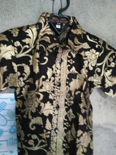 Hem Kemeja Anak Batik Prada Bakung Hitam Gold Couple Family Keluarga