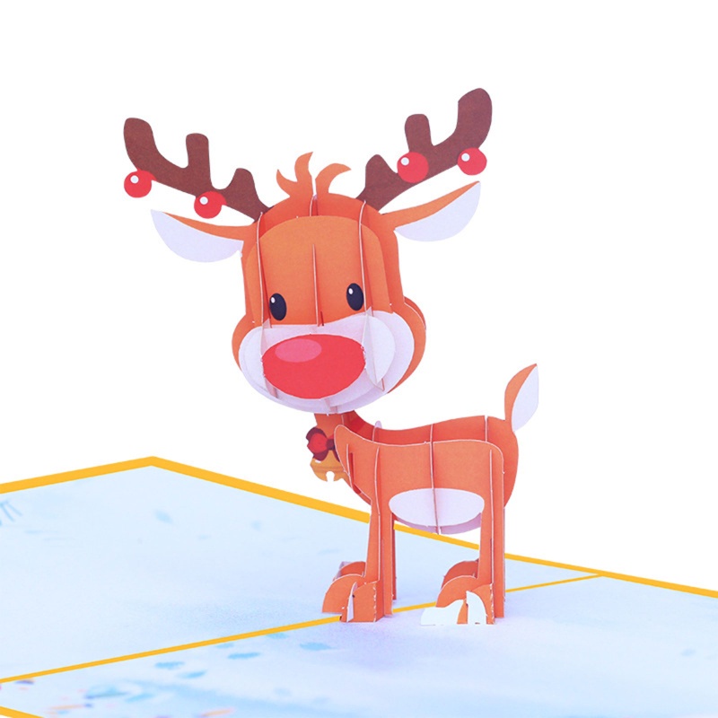 Kartu Ucapan Desain Snowman Reindeer 3D Dengan Amplop Untuk Natal