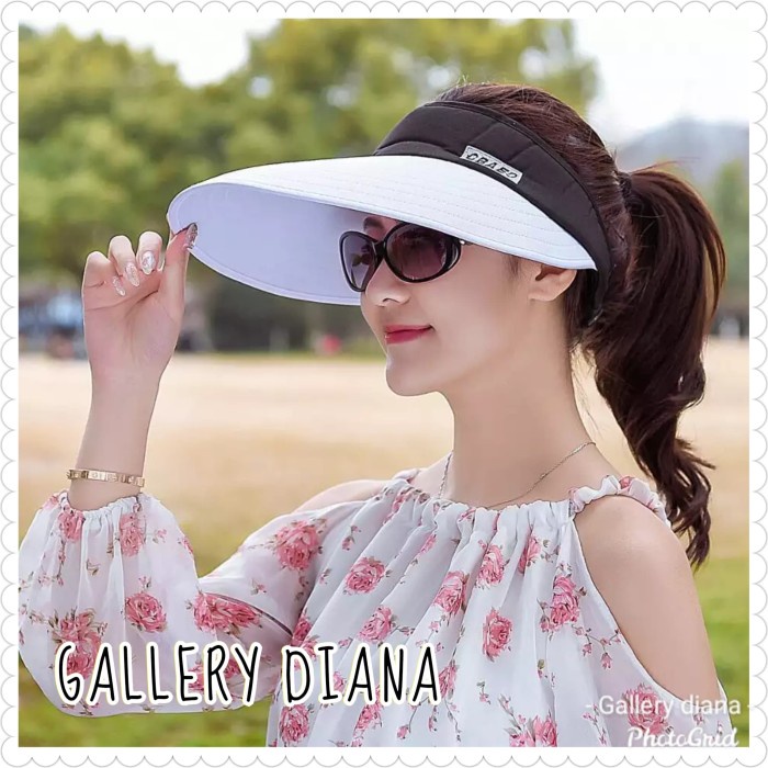New Topi Pantai Lipat Wanita Korea - Topi Anti Uv - Putih