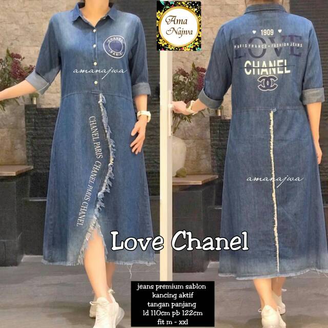 Love Chanel || jeans wanita || tunik bahan jeans || fashion solo