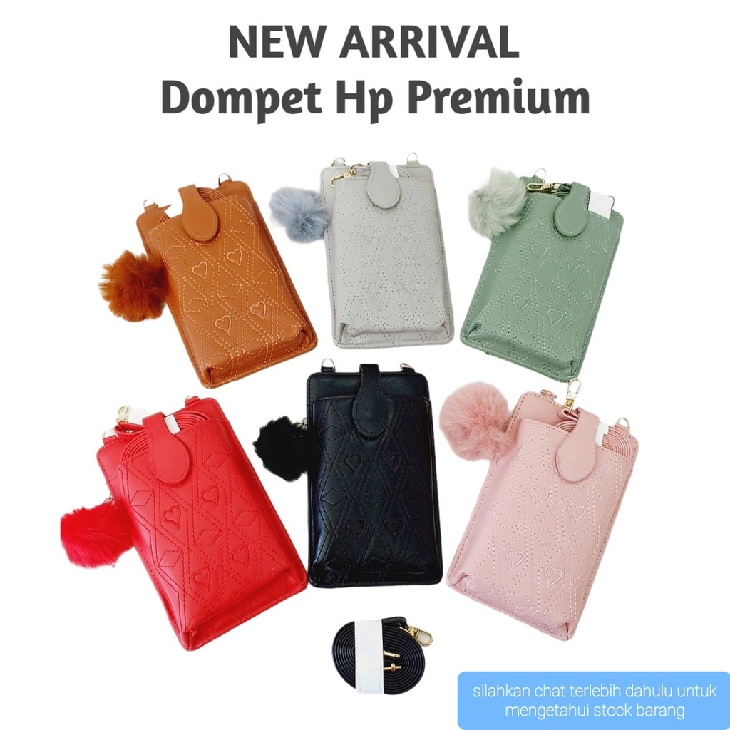 DOMPET HP / TAS HANDPHONE WANITA SIMPLE POM POM FASHION TALI PANJANG