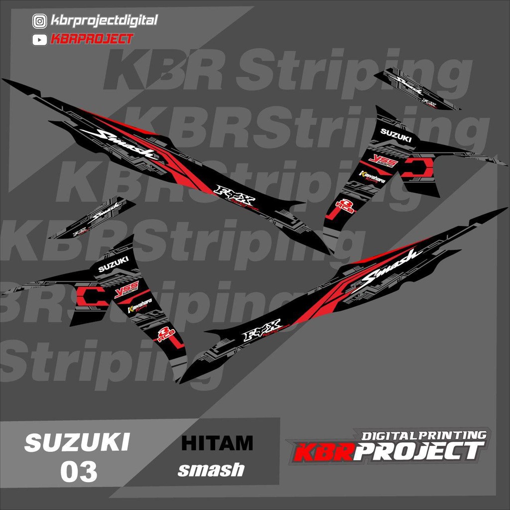 (cod) stiker motor smash sticker striping variasi list motor suzuki smash Racing smash kbr 03