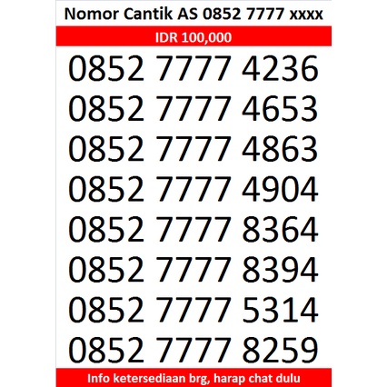 0852 7777 xxxx | NOMOR CANTIK AS