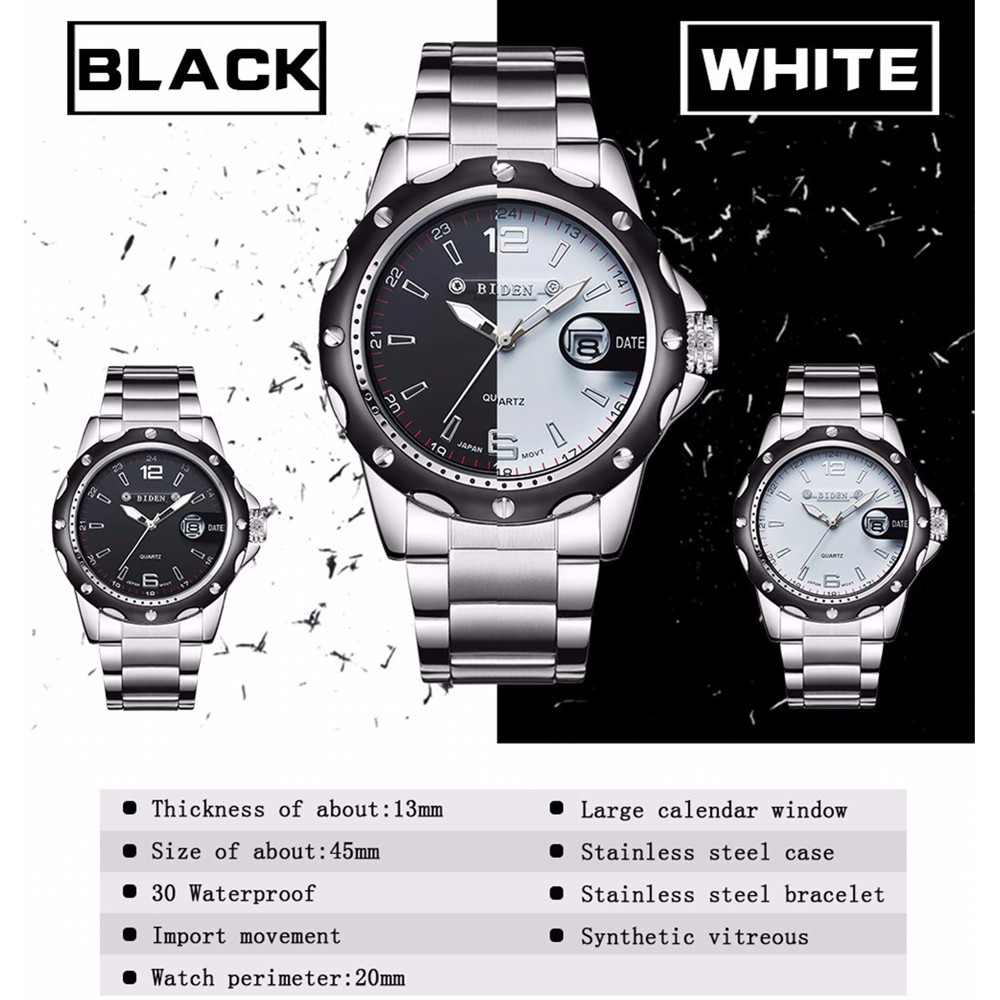 BIDEN Jam Tangan Pria Olahraga Kuarsa Otomatis Date Tali Stainless Steel Kasual Pria Jam Tangan-5