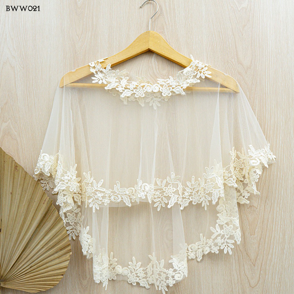 [SIAP KIRIM] AKSESORIS WEDDING RENDA LACE BOLERO PENGANTIN BROKAT KOREA CREAM BWW021