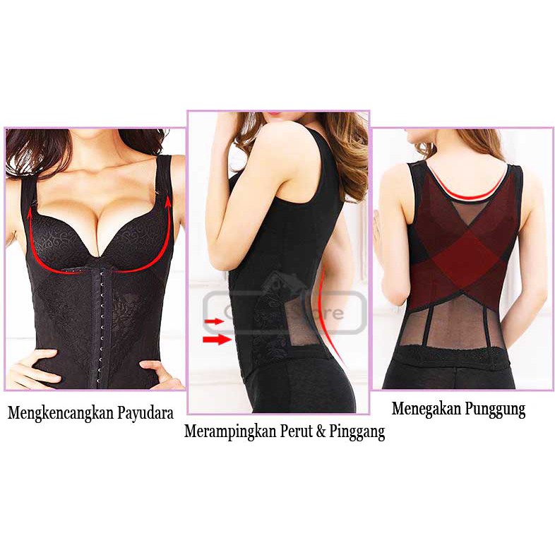 COD || Korset Pelangsing Korset Pengait 6 Rows Hooks Waist Cincher Body Shaper Pembakar Lemak