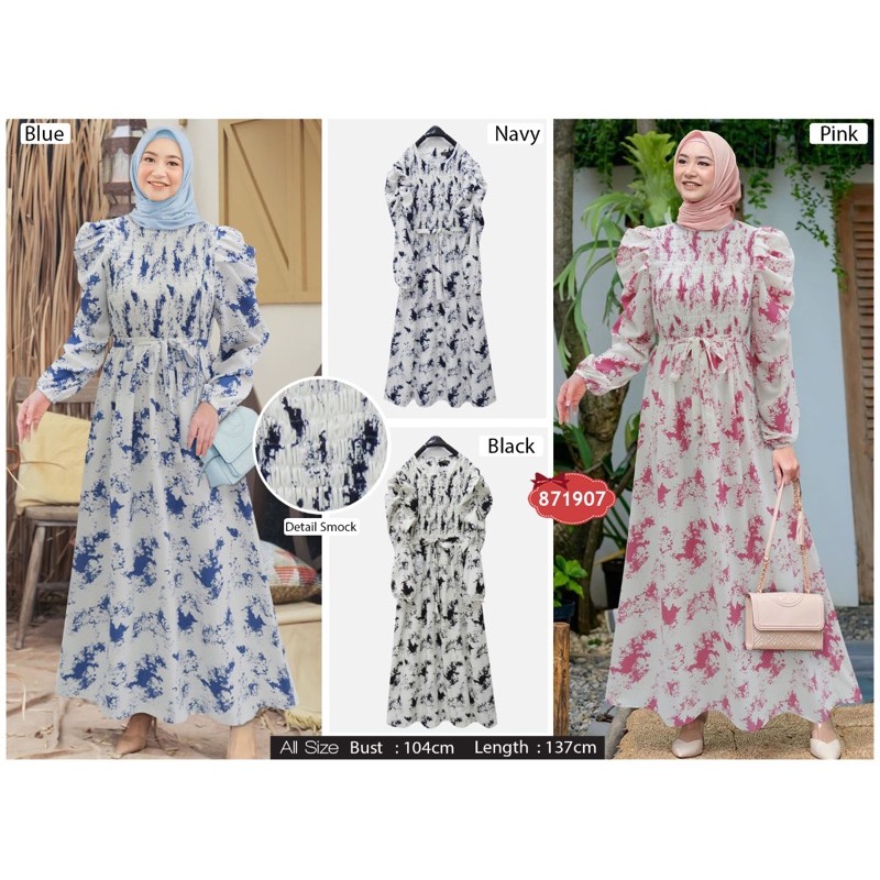 gamis maxi smoke tie dye extu import ld  104