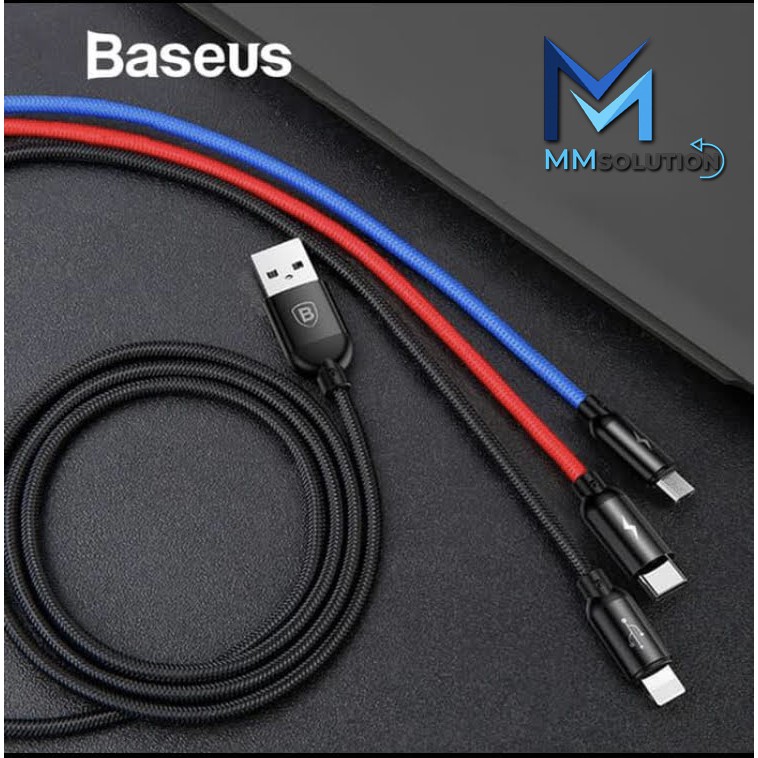 Kabel Data BASEUS Primary Colors 3in1 Micro Lightning Type C 3.5A 1.2M