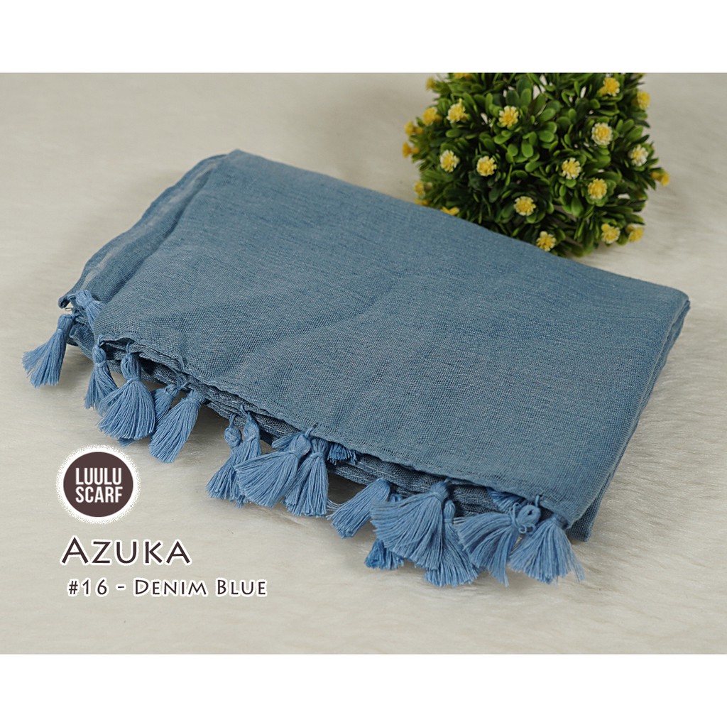Pashmina Polos Tassel bahan Paris Viscose - AZUKA by Luulu Scarf-#16 - Denim Blue