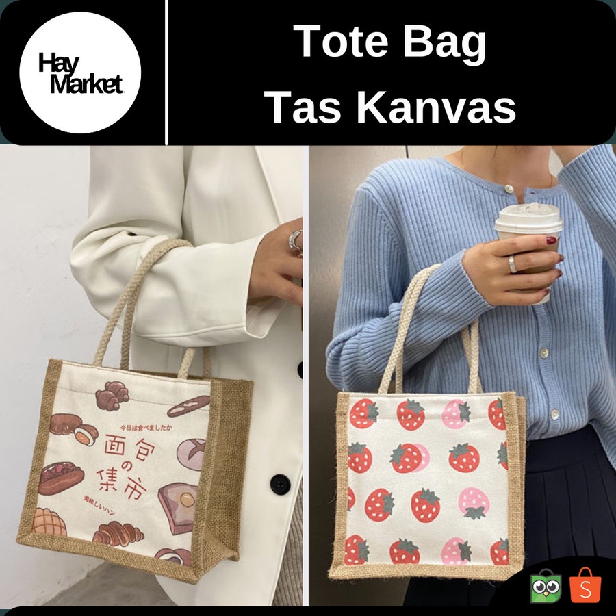 Tote Bag Kanvas Rajut Kecil - Canvas Lunch Bag - Totebag kanvas