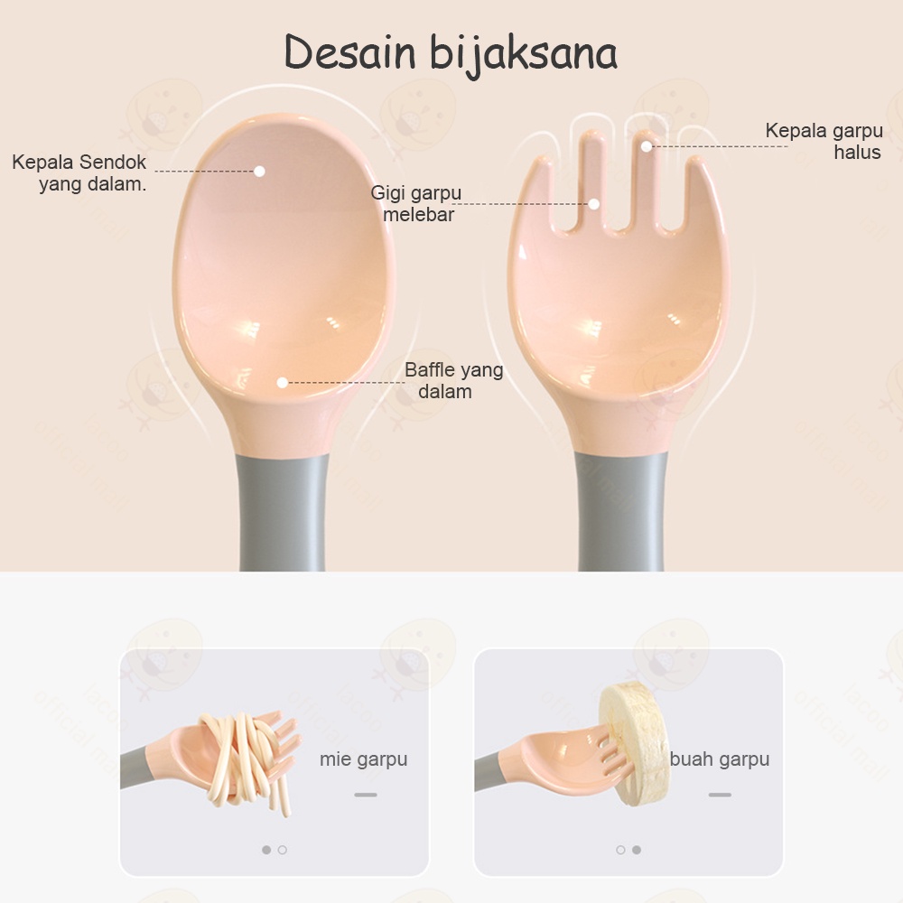 Lacoo Set sendok garpu makan bayi flexible Mpasi peralatan Makan Bayi silicone alat makan bayi dengan Kotak