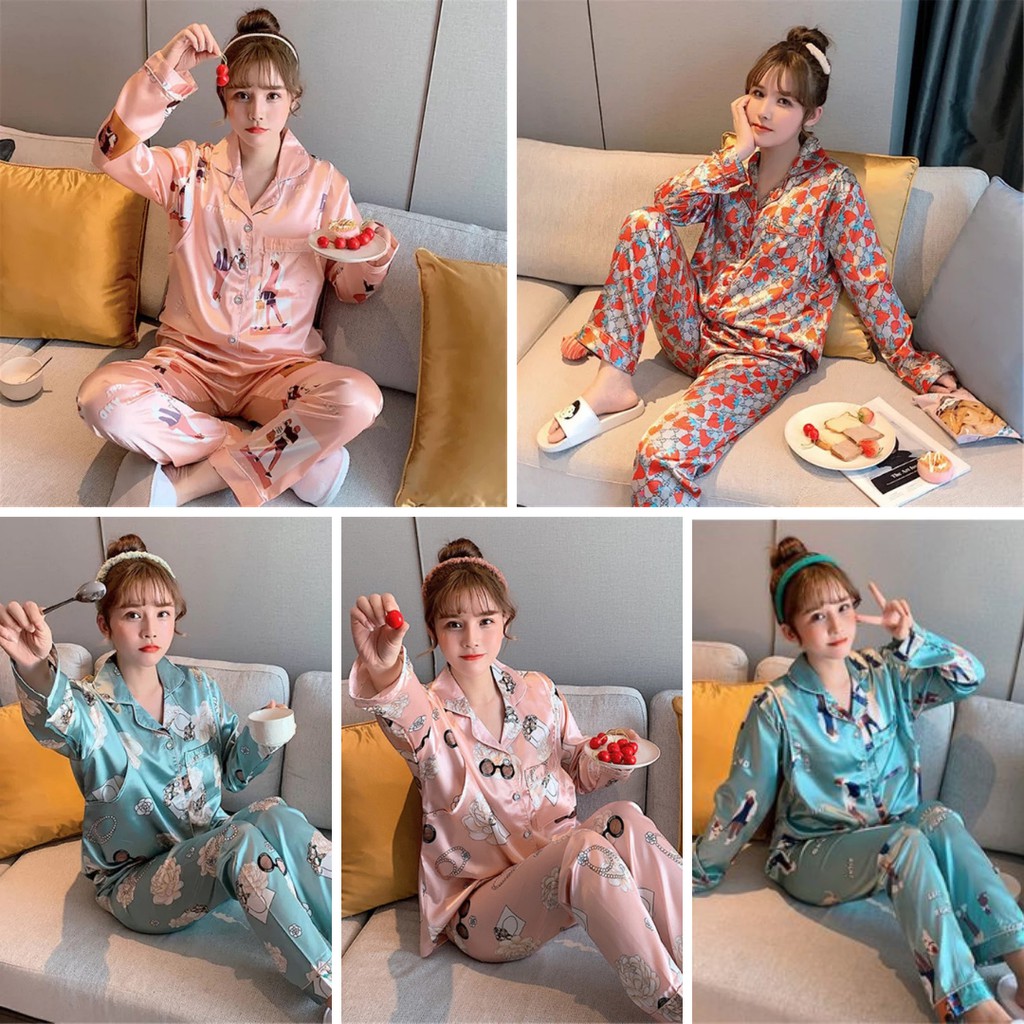 SETELAN BAJU TIDUR BUSUI PIYAMA SUTRA SATIN PREMIUM NT