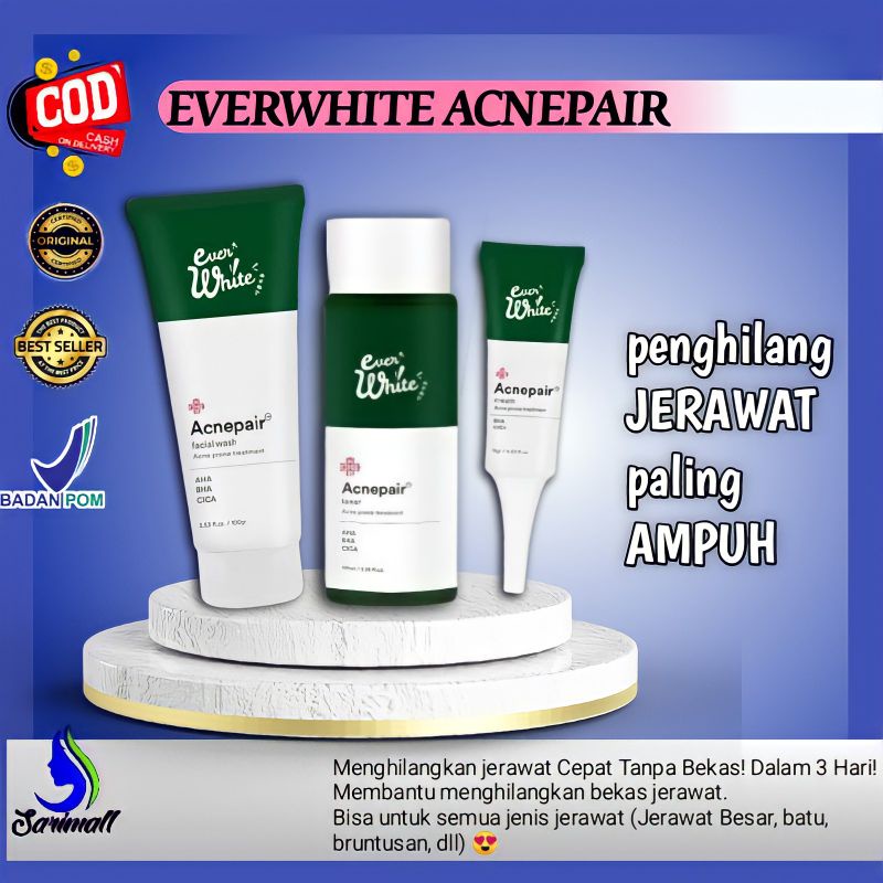 EVERWHITE ACNEPAIR / PAKET PERAWATAN UNTUK JERAWAT / ACNE FACIAL WASH / ACNE TONER / ACNE CREAM