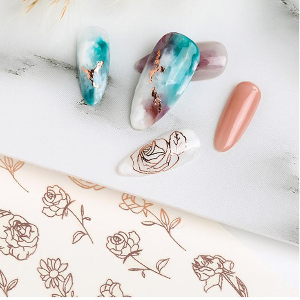 Mxbeauty Rose Print Kuku Stiker 3D Laser Bunga Mawar Manicure Self-Adhesive Hitam Nail Art Stickers