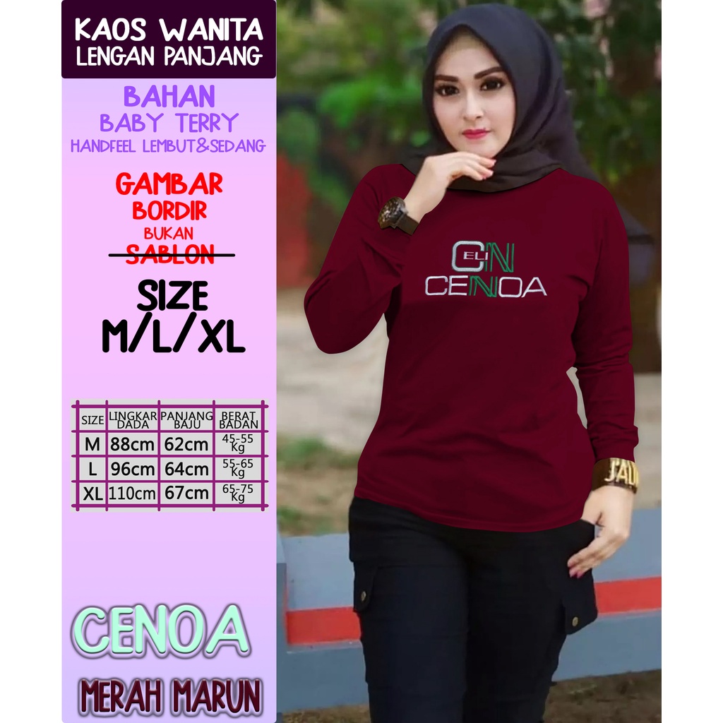 CENOA Kaos Wanita Lengan Panjang  / Kaos Sweatshirt / Atasan Wanita / Atasan Wanita Lengan Panjang-MARUN CENOA