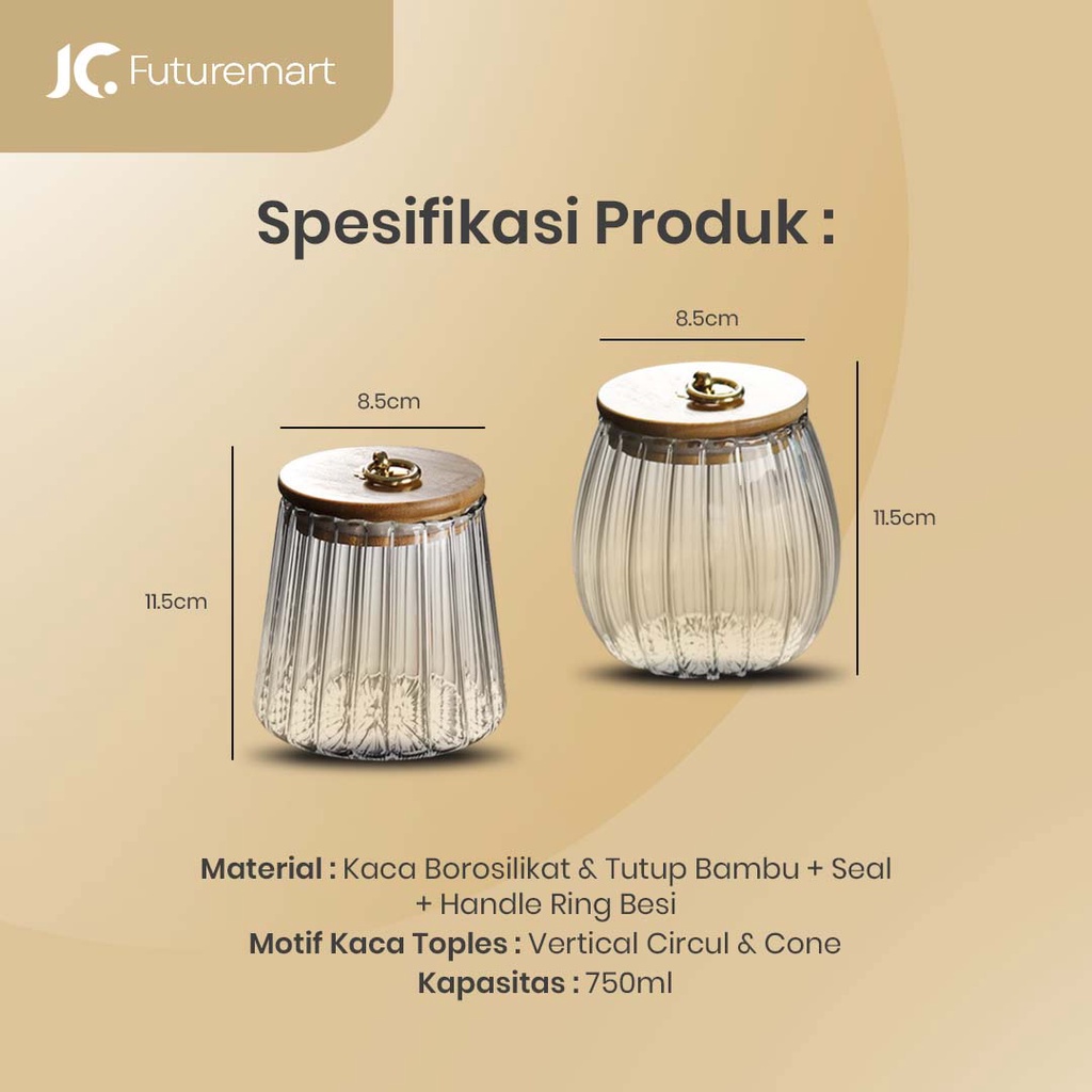 TOPLES CANISTER KOPI SNACK PERMEN KACA TUTUP KAYU JAPANESE STYLE KT147