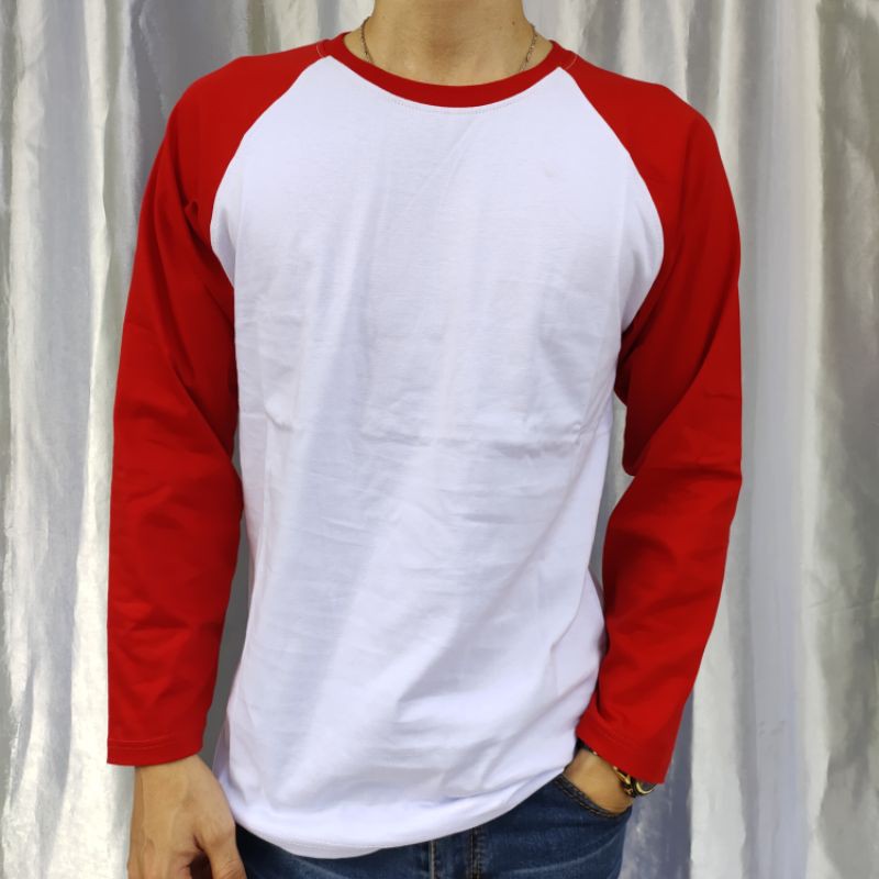 kaos polos reglan PUTIH-MERAH panjang dewasa uk M L XL XXL