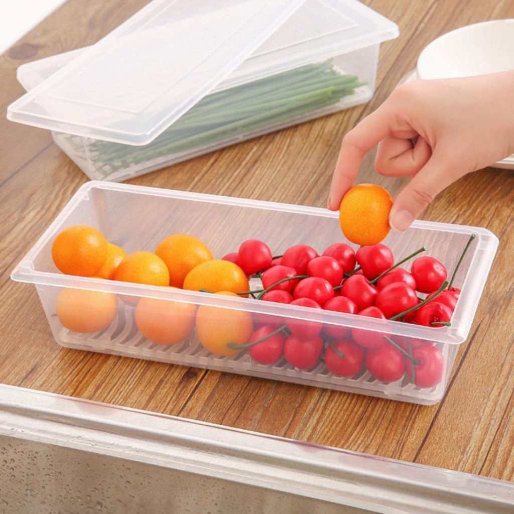 Home Kitchen  Sealed Storage Box Rectangular Refrigerator Moisture-Proof Drain Vegetable Keep Fresh Box Rack Holder OWT