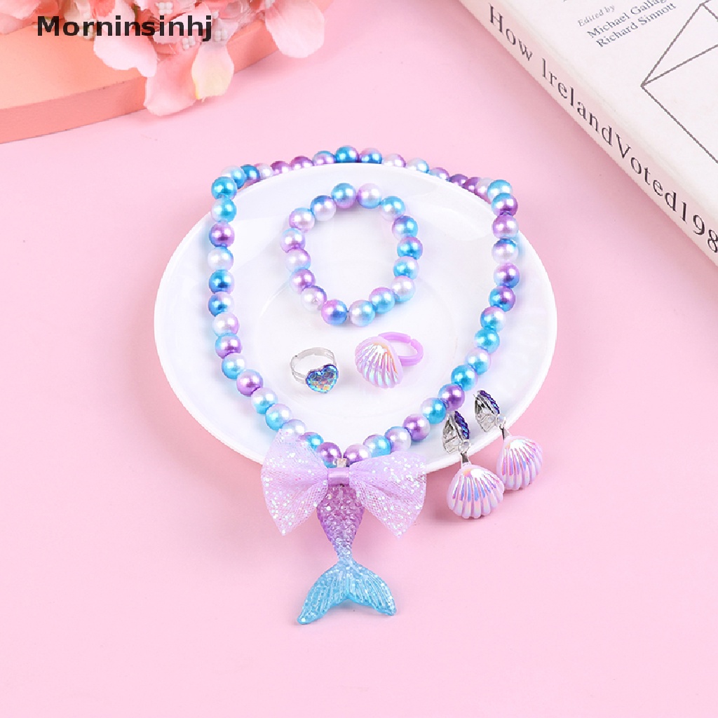 Mornin 1Set Bayi Perempuan Manik-Manik Kalung Set Ekor Mermaid Liontin Anak Anak Adjustable Indah Kalung Pesona Perhiasan Hadiah id