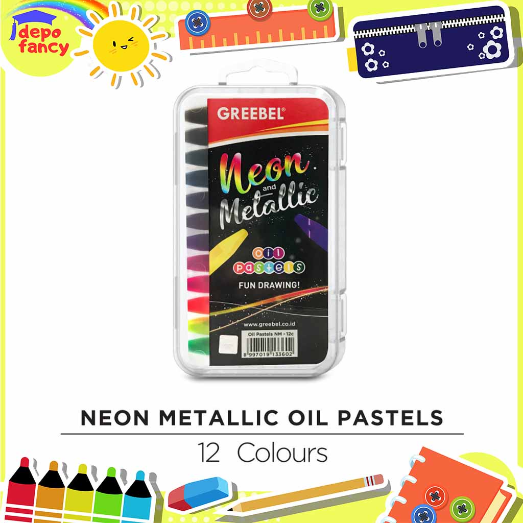 

CRAYON GREEBEL / PEWARNA / OIL PASTEL METALIC / CRAYON METALIC 12W NEON