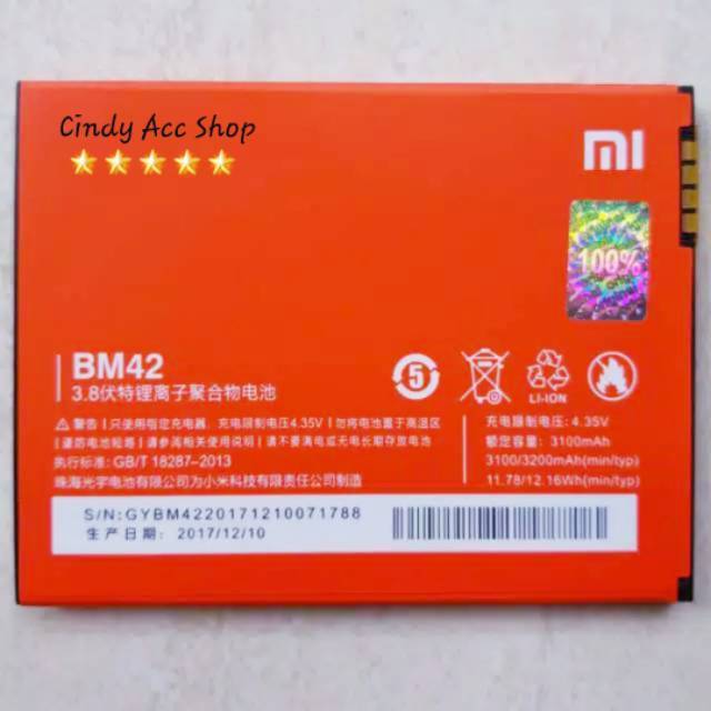 Baterai Battery Batre original Redmi note 1 BM42 BM 42