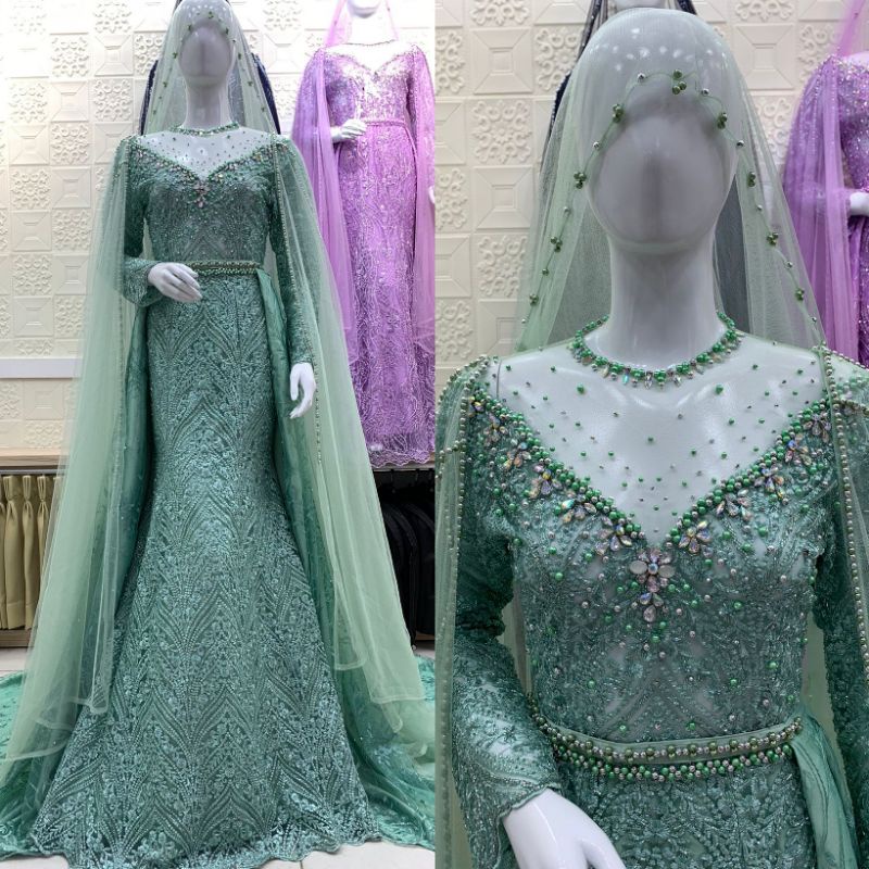 GAUN PENGANTIN JUBAH FULL PAYET//GAUN WEDDING MEWAH MODERN//GAUN SLIM