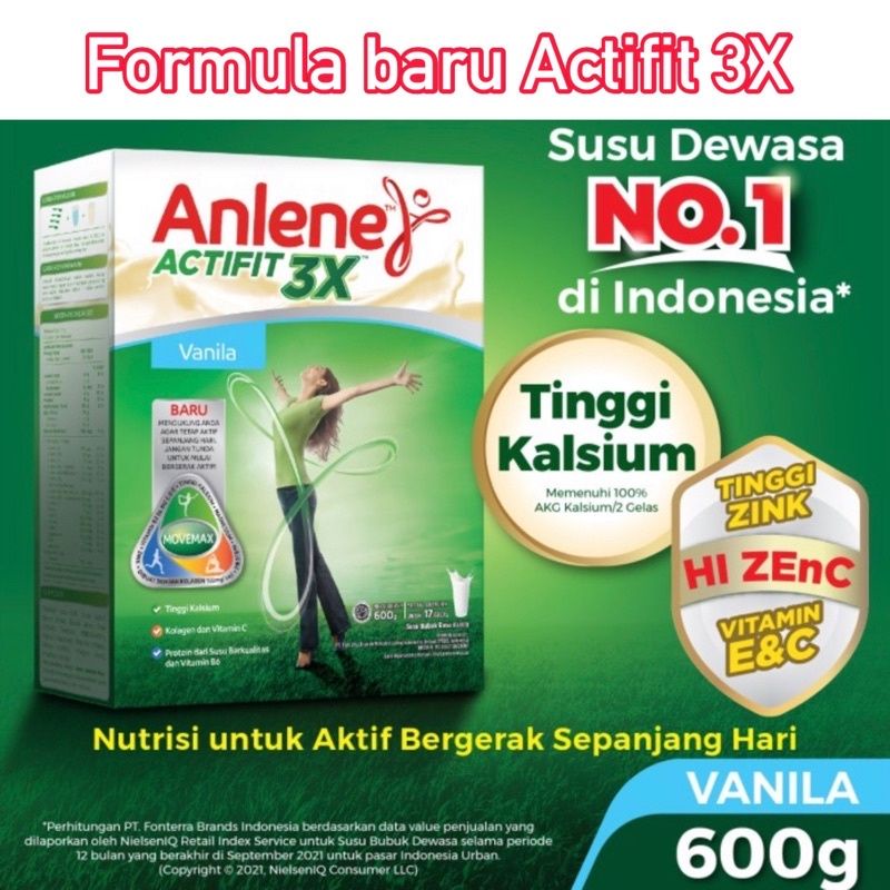 

ANLENE ACTIFIT 3X VANILA 600GR | SUSU BUBUK KALSIUM UNTUK TULANG KUAT | ANLENE COKLAT 600 GRAM HI CALCIUM VITAMIN C KOLAGEN