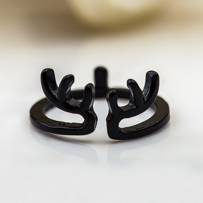 Cincin Bentuk Cakar Kucing Gaya Retro Korea Warna Hitam Metalik
