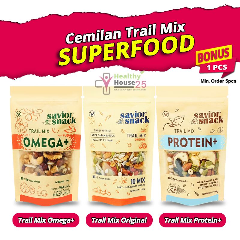 Cemilan Enak dan Murah 1 Paket Campur - Trail Mix Kacang-Kacangan, Biji-Bijian, Buah-Buahan Kering Siap Makan - Kacang Almond, Walnut, Cashew, Raisin, Gojiberry, Pumpkin Seed, Apricot, Cranberry, Sunflower, Kacang Tanah, Pistachio, Mete, Pili, Hazelnut