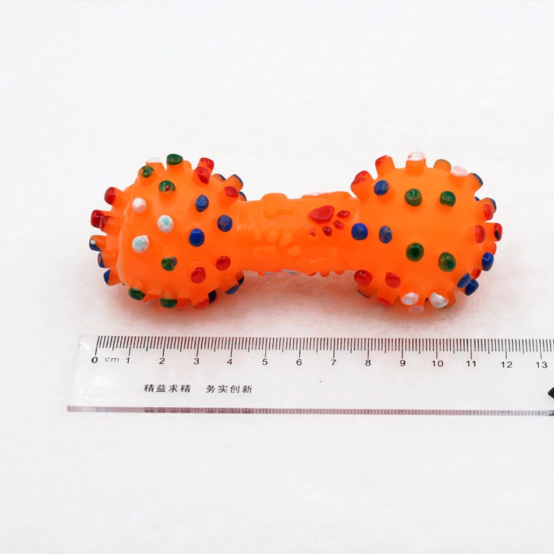 1pc Mainan Kunyah Bentuk Dumbbell Motif Polkadot Bahan Karet Dengan Suara Mencicit Untuk Anjing / Kucing