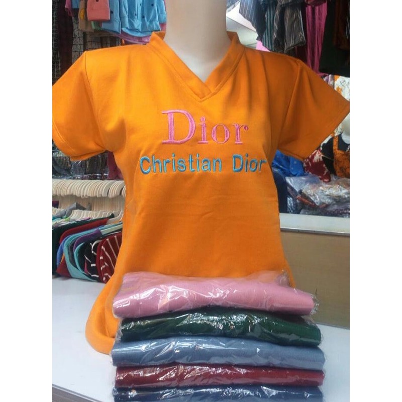 Kaos Bordir Wanita V Neck Branded Baby Terry Murah Elpeka Fashion