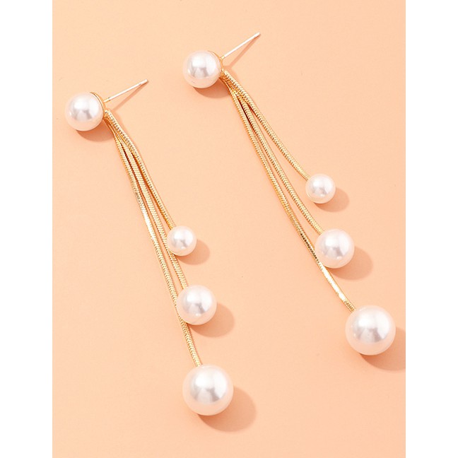 LRC Anting Tusuk Fashion Pearl Pearl-back Tassel Chain Earrings K27009