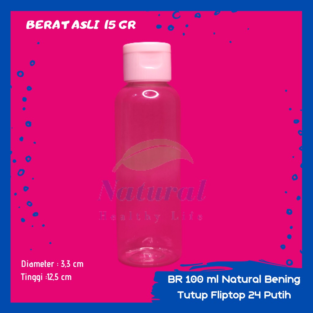 Botol 100ml Natural Bening Fliptop Neck 24 Bahan PET