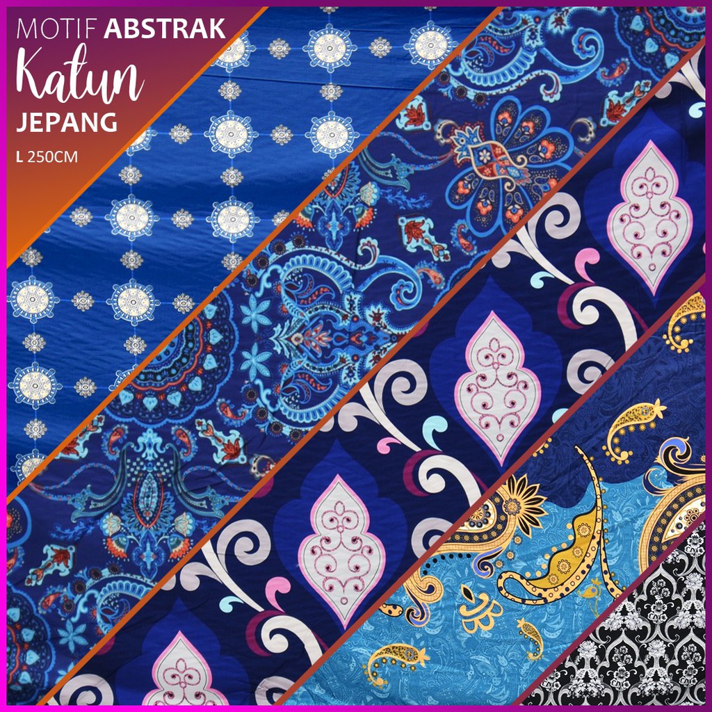 KAIN SPREI KATUN JEPANG REACTIVE MOTIF ABSTRAK CLASSIC LEBAR 250 CM  METERAN